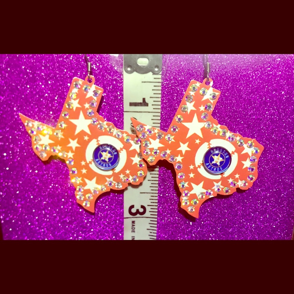 Houston Astros Texas Shaped Dangle Orange Earrings